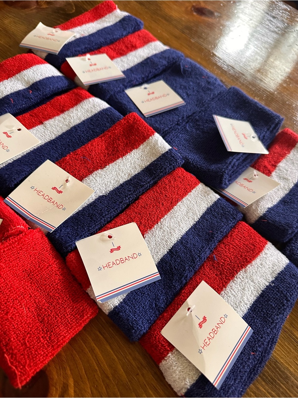 Vintage Red White Blue Terry Cloth Headband Set Retro Athletic USA